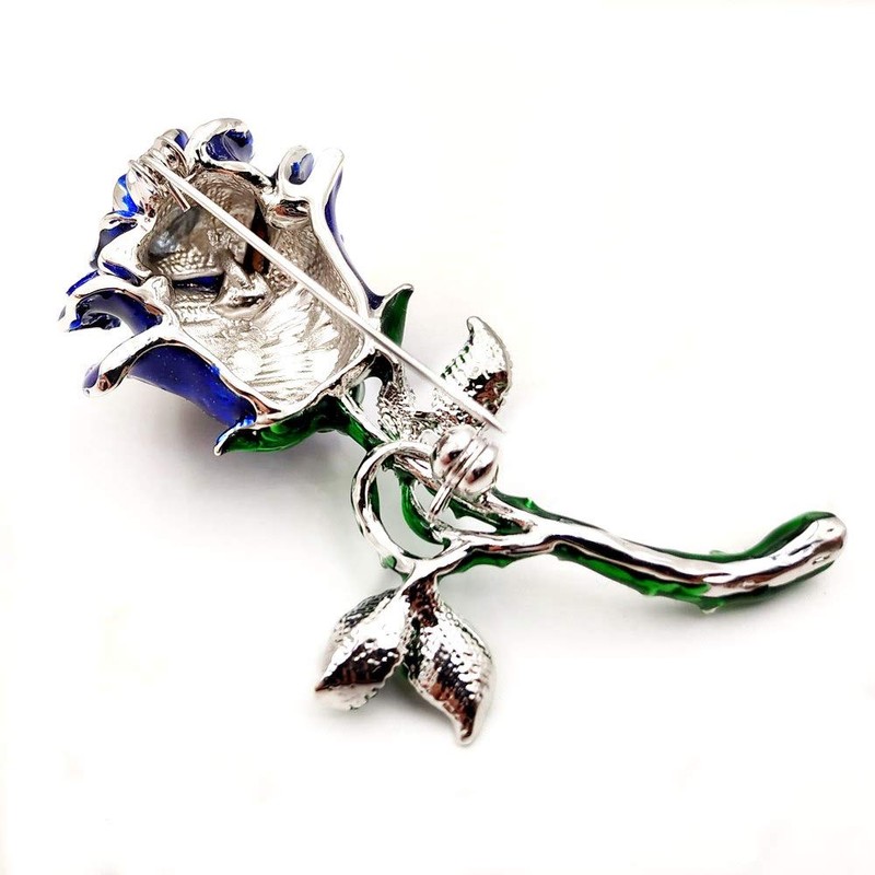 DREAMLANDSALES Vintage Royal Blue Enamel Rose Brooch Pin Winter Holiday