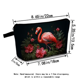 MoCaliduccious Flamingo & Red Flowers Cosmetic Bag Tropical Printed Design Makeup Organizer Vibrant Beach Vacation & Daily Travel Essential Unique Gift Idea for Summer Parties/Birthdays