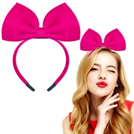 Rose Pink Bow Headband Big Bowknot Headwear Women Hair Accessories for Halloween Cosplay Party Christmas Costume Headpiece