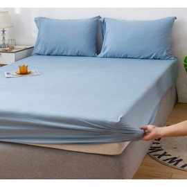 CC&DD HOME FASHION Fitted Sheet + Pillowcase 2-Piece Set, Pre-Washed Microfiber Crinkle Textile, Double Brushed Ultra Soft & Comfort (Dusty Blue,King)