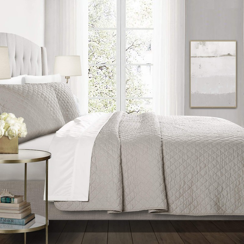 Lush Decor Ava Quilt Diamond Pattern Solid 3 Piece Oversized