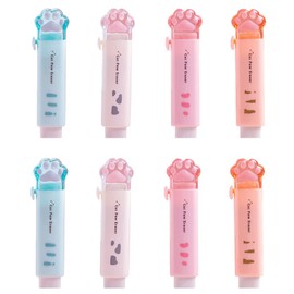 Waremew 8 Pcs Creative Cat Paw Shaped Retractable Erasers,Colorful Push-Pull Rubber Eraser for Students School Office Writing Drawing Gift Supplies