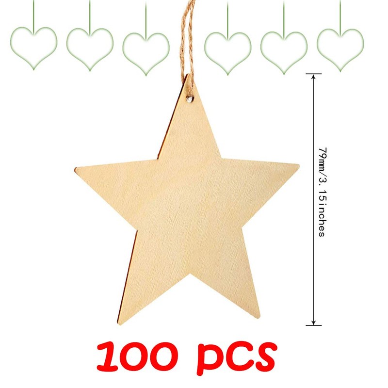 100pcs Wooden Stars for Crafting Christmas Tree Decorations Baubles for