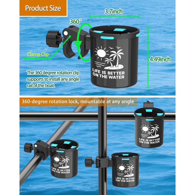 Seaperk Clamp On Kayak Cup Holder, Adjustable & Tool -