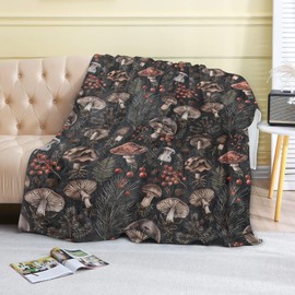 coedoaes Vintage Mushroom Fleece Blanket - 50x60in Retro Woodland Berries Forest Throw Blankets,Soft Cozy Lightweight, Ideal for Living Room Home Rustic Decor and Kids Women Girls Spring Gifts