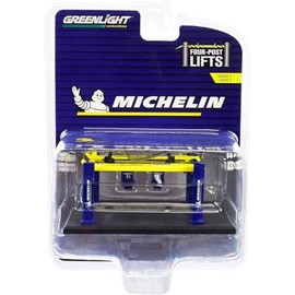 Adjustable Four-Post Lift Michelin Blue and Bright Yellow Four-Post Lifts Series 3 1/64 Diecast Model by Greenlight 16130 B
