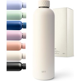 KIVY Stainless Steel Insulated Water Bottle 32oz | Leak Proof BPA-Free Metal Water Bottle - Stainless steel water bottle stainless steel - Slim water bottle no straw - White water bottle screw top