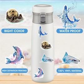 GEEHUA 50Pcs Ocean Animals Stickers, Waterproof Adhesive Fish Decals Undersea Marine Life Stickers Ocean Stickers for Kids for Birthday Party Scrapbook Skateboard Phone Laptop