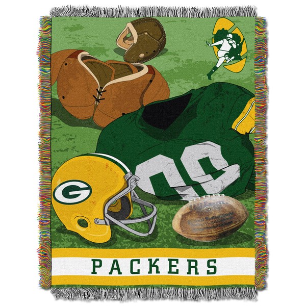 Officially Licensed NFL Green Bay Packers "Vintage" Woven Tapestry Throw Blanket, 48" x 60", Multi Color