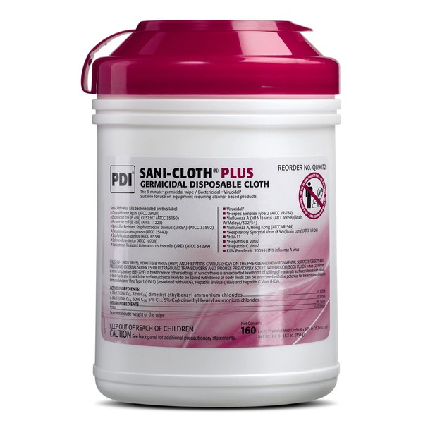 Sani-Cloth Plus Hard Surface Disinfectant Wipe, 160 Count, Q89072 - Case of 12 = 1920 Wipes