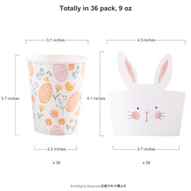 Cheerland Easter Disposable Paper Party Cups for Bunny Themed Birthday Celebration Party Supplies and Decorations - Pack of 50