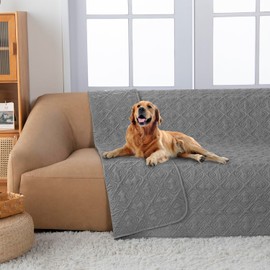 fuguitex Waterproof Dog Bed Cover Dog Blanket for Pet Furniture Bed Couch Sofa Reversible Linen Texture(68" 82",Light Grey+ Light Grey)