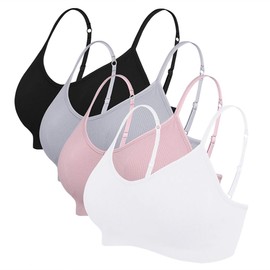 Vertvie Damen 2/3/4er Set Basic Wohlfühl BH Sport Spaghettiträger Bralette ohne Bügel Nahtlose Gepolsterte mit Spaghetti Bra Top Low Support Bra(EU S/Tag M,Schwarz/Weiß/Hellgrau/Lila)