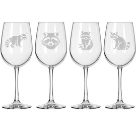 MIP Set of 4 Wine Glass for Red or White Wine Gift Raccoon Collection (16 oz Tall Stemmed)