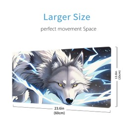 MTG Playmat, 24" x 14" TCG Game Play Mat Stitched Edges Trading Card Game Playmats with Storage Bag Smooth Rubber Surface Battle Game Mat (White Wolf)