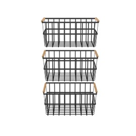 Oceanstar Metal Wire Organizer Bin Handles WBHB1910 Basket Set, One-Size, Black, 3 Count
