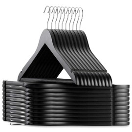 High-Grade Wooden Suit Hangers with Non Slip Pants Bar Smooth Finish Solid Wood Coat Hanger 360° Swivel Hook Precisely Cut Notches for Camisole, Jacket, Pant, Dress Clothes Hangers Black Wood, 20 Pack