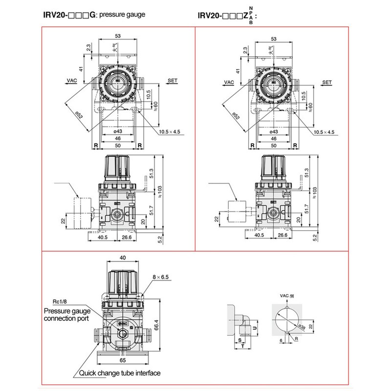 Vacuum Pressure Valve Self Locking Portable Accurate Pressure Regulator Setting