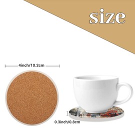 Round Coasters Set of 2, London Street Absorbent Ceramic Coaster with Cork Base, Bar Coasters for Drinks Coffee Mugs Tea Cups Wine Glasses Home Decor Gifts (4 inches)