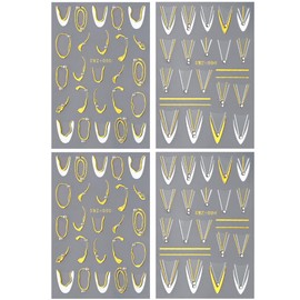 Weiß Gold Streifen Linie Strasssteine Perlen Französische Spitze Nagelsticker Unregelmäßig Linien Schieber Rahmen French Tips Nail Sticker Welle Kurve French Tip Nagelaufkleber Nageldesign Nail Art