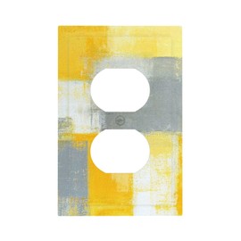 Contemporary Gray Yellow Grey Ombre White Abstract Art Grunge Painting 1 Gang Electrical Device Duplex Receptacle Light Switch Outlet Cover Wall Plate Electric Plug Socket Cover Decorative Switchplate
