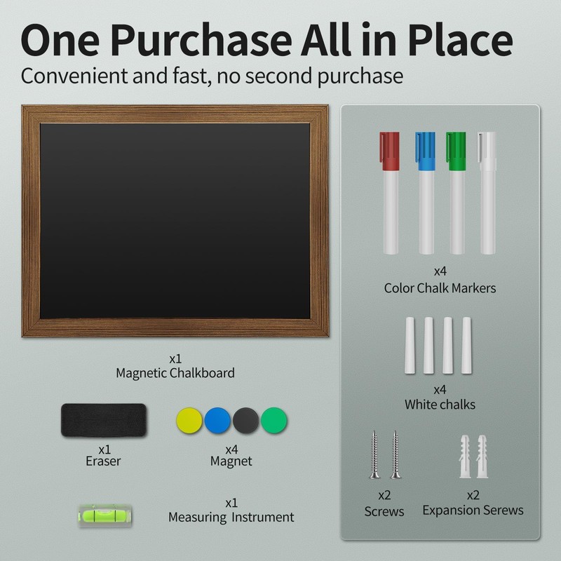 SHANTRA 36"x24" Magnetic Chalkboard - Wooden-Framed Large Blackboard For Homes