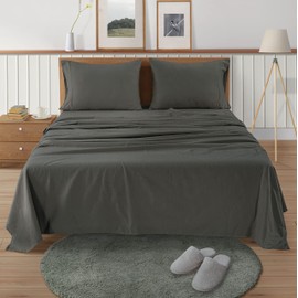 LANE LINEN Cotton Flannel Sheets King Size - Brushed for Extra Softness - Lightweight King Size 100% Cotton Sheets Set - Warm & Cozy Flannel Fall Bed Sheets, 15" Deep Pocket King Sheet Set - Charcoal