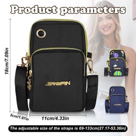 AfitLulu 7-Inch Phone Bag with Headphone Hole and Elastic Band for Put it on the Arm, 3 Zipper Pocket Small Shoulder Bags Women Crossbody Bag Canvas with Detachable Shoulder Strap (Black-2)