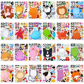 JOYIN JOYIN 24PCS 9"x6" Make a face Stickers for Kids, Make Your Own Stickers, Mix and Match with Safaris Sea Farm and Dinosaur Animals, Party Favors Kids Crafts, Goodie Bags Stuffers