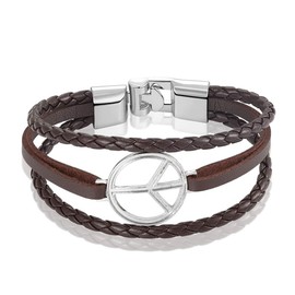 Modpide Peace Symbol Genuine Leather Bracelet for Women and Man (Black and white)