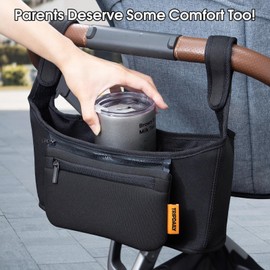 Boffinby Parent Organizer Bag, Stroller Organizer Fits for Uppababy Vista, Cruz, Minu, Stroller Caddy with Cup Holder, Zippered Pocket, Multiple Pockets and Adjustable Straps, Easy to Carry
