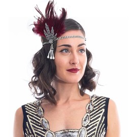 MESU Vintage Flapper Headband for Women Great Gatsby Leaf Tiara Headpiece 1920's Fancy Hair Accessory Red