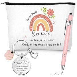 Xuniea 3 Encouraging Gifts for Women Inspirational Cosmetic Bag Toiletry Bag Motivational Keyring Ballpoint Pen Birthday Colleagues Friends Family