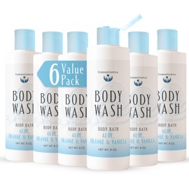 TenderGentle Aloe Body Wash for Women and Men - Pack of 6 8 oz of Body Wash for Sensitive Skin - Orange and Vanilla Scented