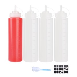 YBCPACK Squeeze Bottle 1000 ml, Pack of 4 Ketchup Bottles with Leak-proof Cap and Measuring Scale, Food Safe, Refillable Squeeze Bottle for Sauces, Ketchup and Salad Dressing