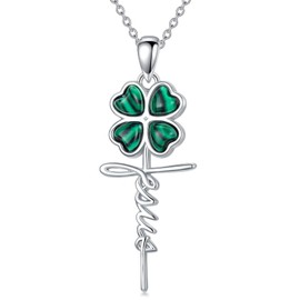 PELOVNY Faith Cross Necklace for Women 925 Sterling Silver Malachite Four Leaf Clover Necklace Religious Christian Jewelry Christmas Gifts for Mom Wife Her