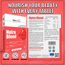 Trèsible Nutra Blood Iron Tablets High Strength (Pack of 3) Vitamins C, B12 - B6 & Folic Acid Iron Supplement for Women & Men to Reduce Tiredness & Fatigue, Iron Tablets Women & Men (12-Week Supply)