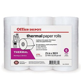 Office Depot Thermal Paper Rolls, 2 1/4in. x 165ft., White, Pack Of 6, 108610