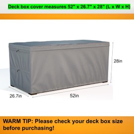 Deck Box Cover, Outdoor Large Storage Box Cover 130 Gallon Deck Box Dust Cover Heavy Duty 600D Oxford Fabric Patio Furniture Cover, Rain, Dust, UV, Wind, Snow Resistant, 52 x26.7 x 28 Inches