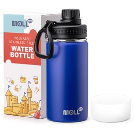 Mollcity - Botella de agua aislada de acero inoxidable para niños, botella de agua de boca ancha de 12 onzas, doble pared al aspiradora, con tapa a prueba de fugas, sin BPA (azul marino)