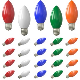 SUNSGNE C9 LED Christmas Multicolor Replacement Light Bulbs, 25 Pack Vintage Shatterproof Colored Christmas Light Bulbs, E17 Intermediate Base