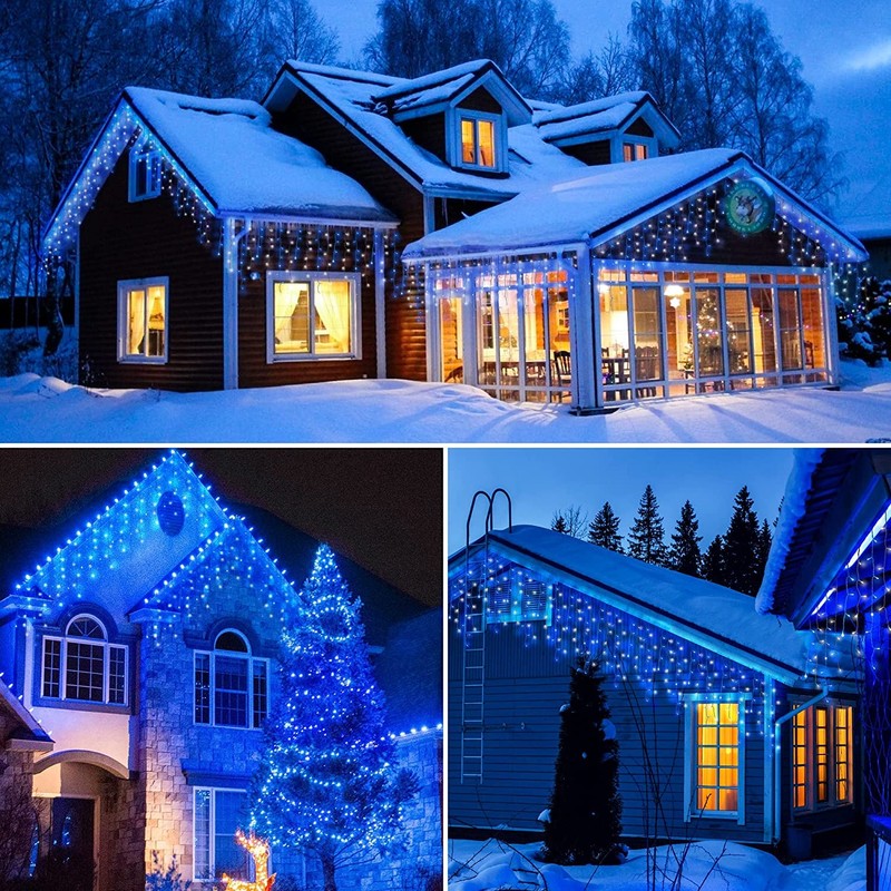 oopswow Icicle Lights Outdoor Decorations 300 LED 33ft 8 Modes