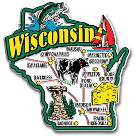 Wisconsin Jumbo State Magnet by Classic Magnets, 3.4" x 3.5", Collectible Souvenirs Made in The USA