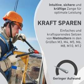 Fortum Hand Rivet Nut Pliers for Threaded Rivets, Rivet Nut Pliers for M3-M12 Rivet Nuts Made of Aluminium, Brass, Steel and Stainless Steel, 34 cm Long, Powerful Riveter Including Pull Pins