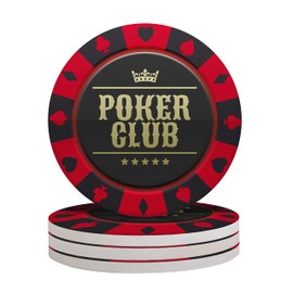 4-Piece Round Absorbent Ceramic Coaster Set with Cork Base – Durable Drink Coasters for Mugs, Cups, and Tabletop Protection (Casino Chip)