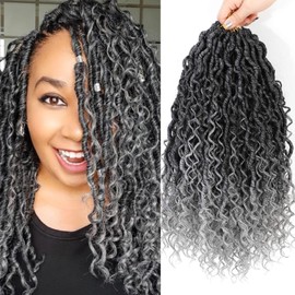 Goddess Locs Crochet Hair Silver Grey 18 Inch 7 Packs Faux Locs Crochet Hair Soft Crochet Locs Boho Faux Locs Crochet Hair Synthetic Hippie Locs Pre Looped Crochet Braids Curly Ends (18 Inch,1B/Gray)