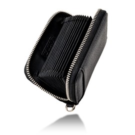 Grav 180 Degree Open for Easy Use, Genuine Leather, Credit Card Case, Women's, Men's, Genuine Leather, Large Capacity, Wallet, Skimming Prevention, Black
