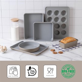 Country Kitchen Nonstick Stackable Bakeware Set - Durable, Easy Release Baking Set, Taupe, 6 Pcs