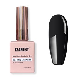 FZANEST FZANEST Black One Step Gel Polish Top Coat for Chrome Nail Powder, Hema Free Top Base Coat 3 in 1 Gel Nail Polish Soak Off LED UV Nail Art Starter Manicure 15ml