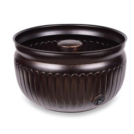 BirdRock Home Water Hose Holder - Distressed Bronze - Drainage Hole - Ground Garden Hose Pot - Decorative - Handle - Embossed - Steel Metal with Copper Accents - Outdoor or Indoor Use